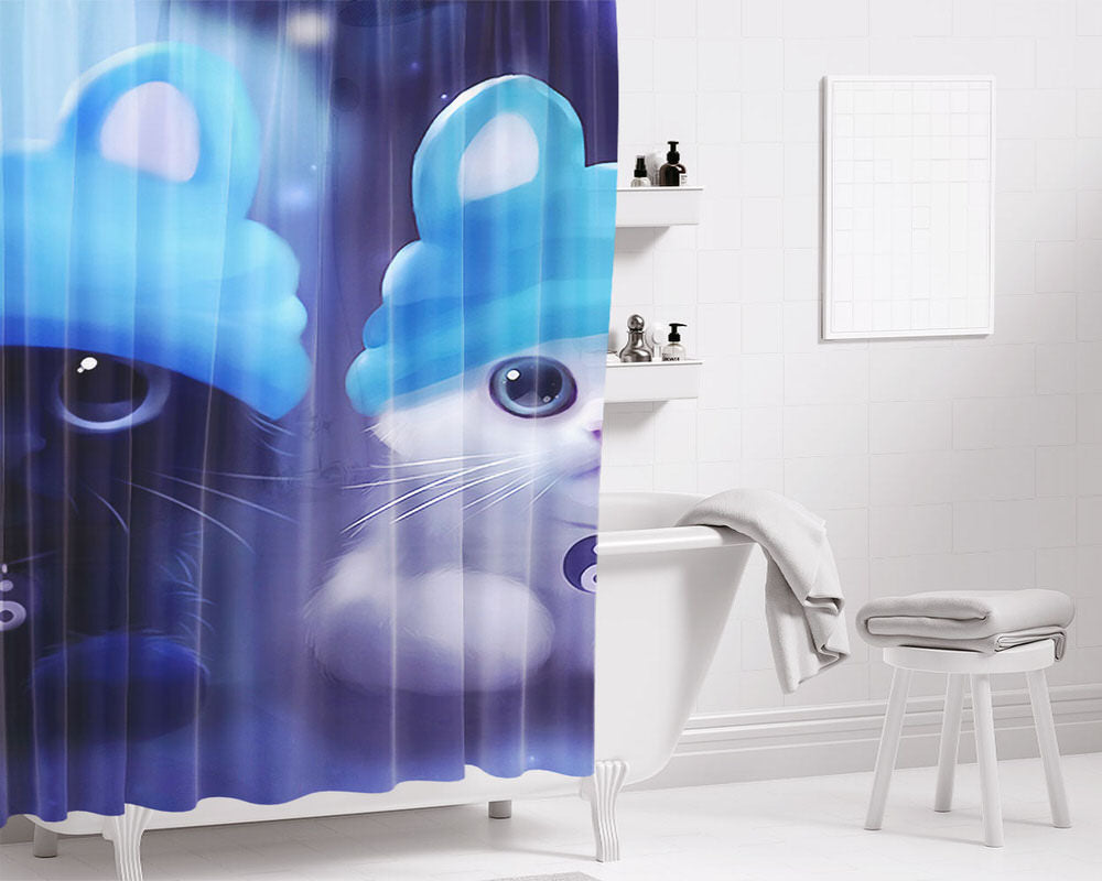 Kitty Yin And Yang Bathroom Shower Curtain Fabric Waterproof | 66 X 72 Inch