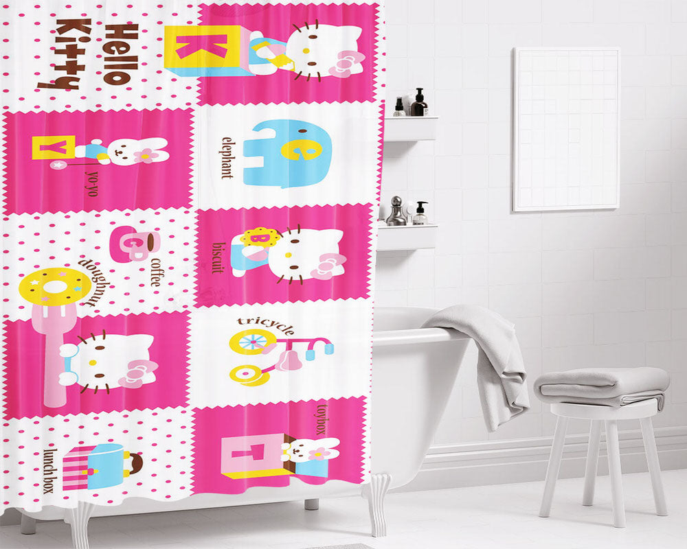 Kitty Bathroom Shower Curtain Fabric Waterproof | 66 X 72 Inch