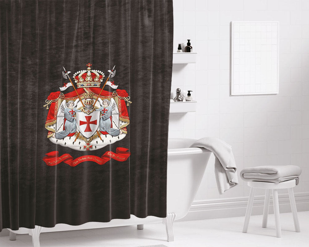 Knights Templar Coat Of Arms Velvet Bathroom Shower Curtain Fabric Waterproof | 66 X 72 Inch