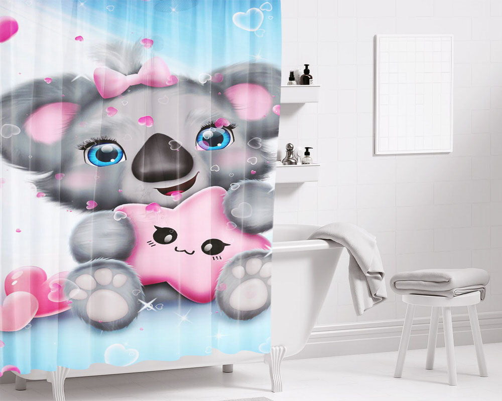 Koala Cute And Star Bathroom Shower Curtain Fabric Waterproof | 66 X 72 Inch