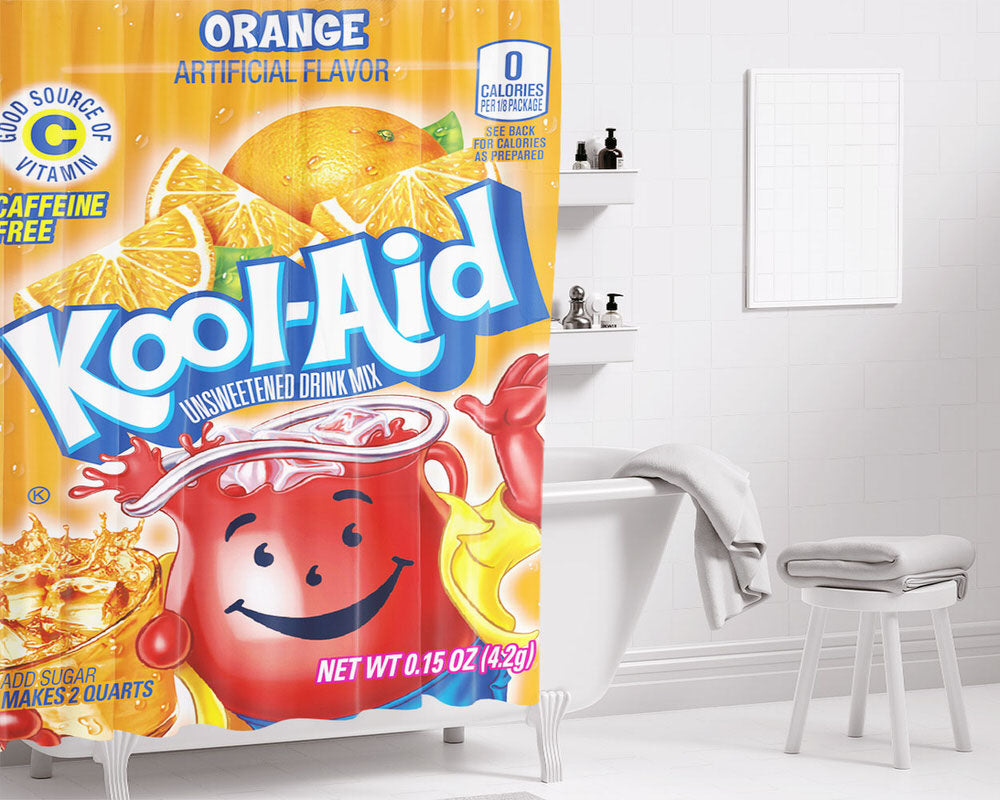 Kool-Aid Orange Unsweetened Drink Mix Bathroom Shower Curtain Fabric Waterproof | 66 X 72 Inch