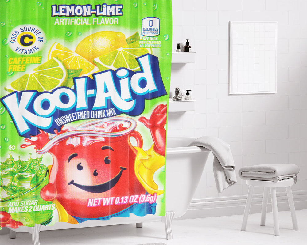 Kool-Aid Unsweetened Lemon Lime Bathroom Shower Curtain Fabric Waterproof | 66 X 72 Inch