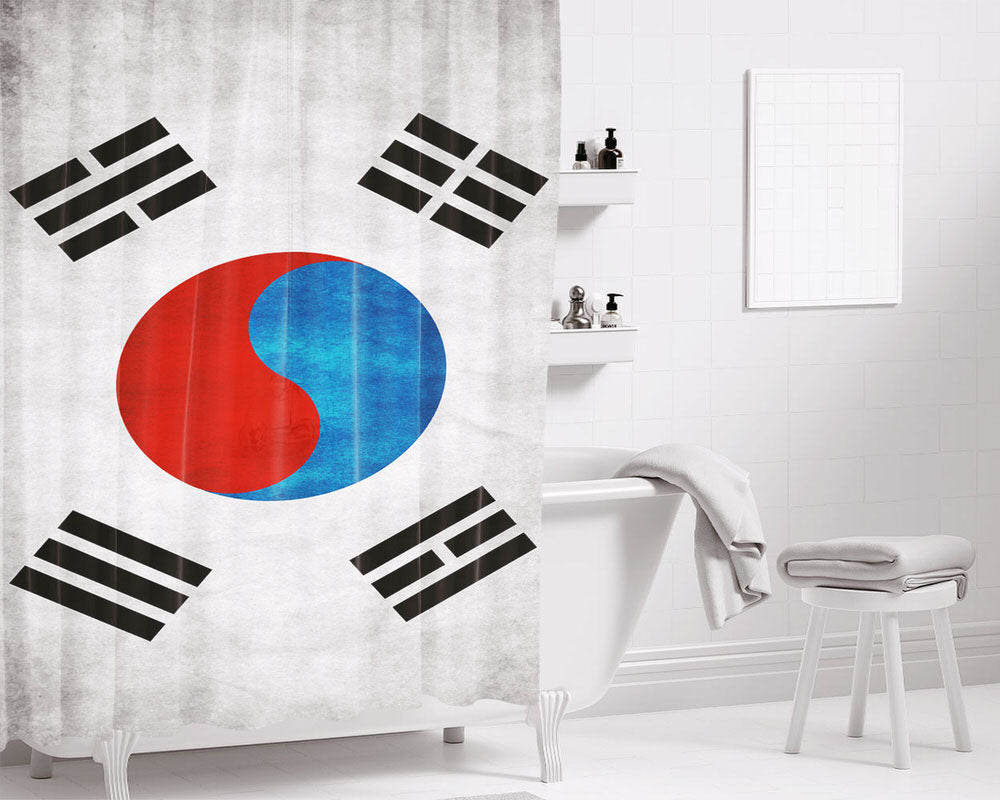 Korean Flag Bathroom Shower Curtain Fabric Waterproof | 66 X 72 Inch