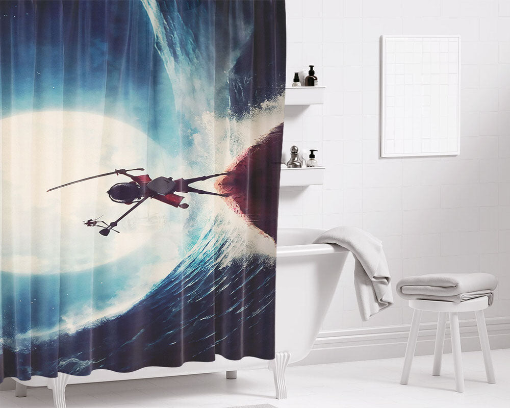 Kubo Two String Bathroom Shower Curtain Fabric Waterproof | 66 X 72 Inch
