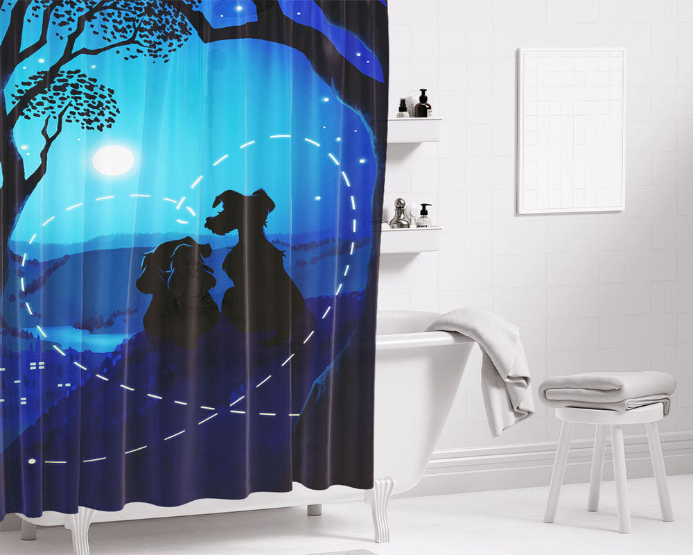 Lady And The Tramp Valentine Bathroom Shower Curtain Fabric Waterproof | 66 X 72 Inch