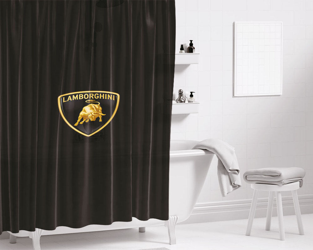 Lamborgini Logo Art Car Minimal Dark Bathroom Shower Curtain Fabric Waterproof | 66 X 72 Inch