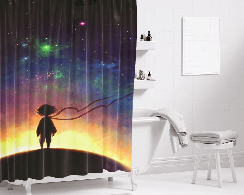 Le Petit Prince Galaxy Star Moon Bathroom Shower Curtain Fabric Waterproof | 66 X 72 Inch