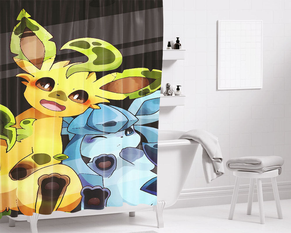 Leafeon And Glaceon Mirror Face Bathroom Shower Curtain Fabric Waterproof | 66 X 72 Inch