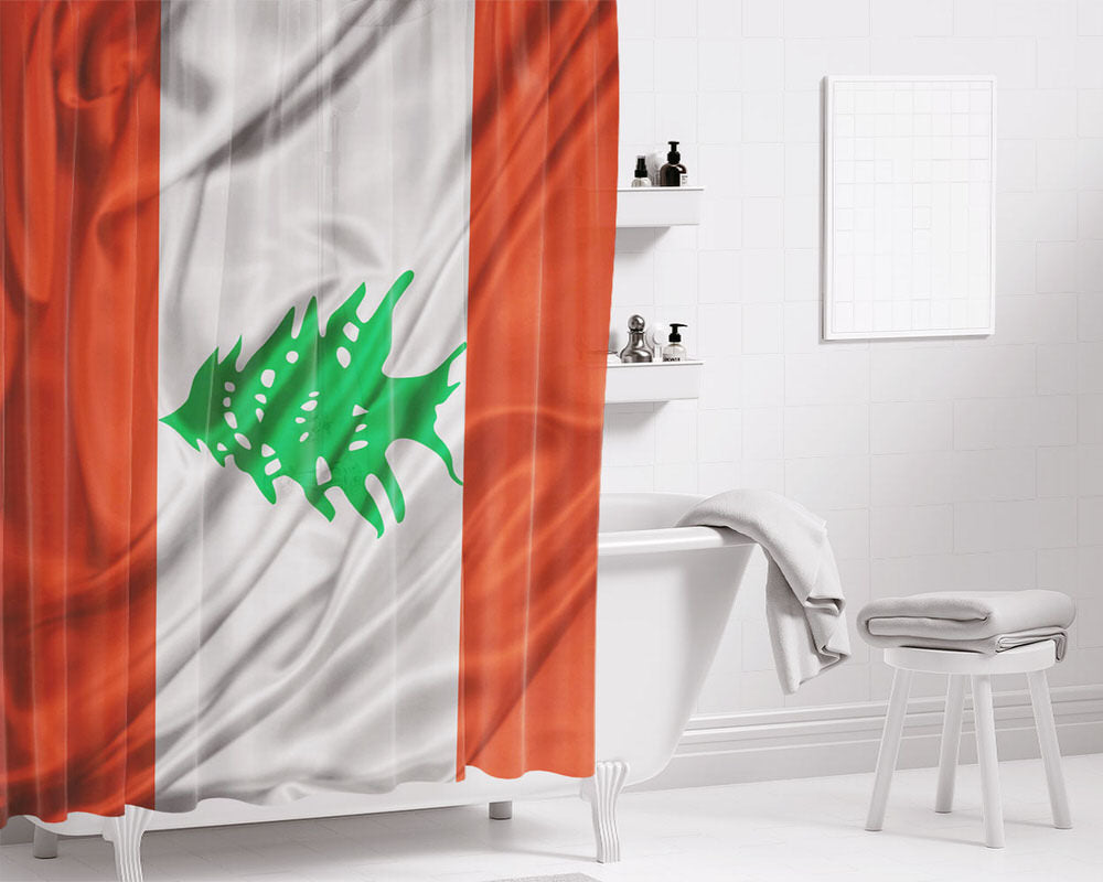 Lebanon Flag Bathroom Shower Curtain Fabric Waterproof | 66 X 72 Inch