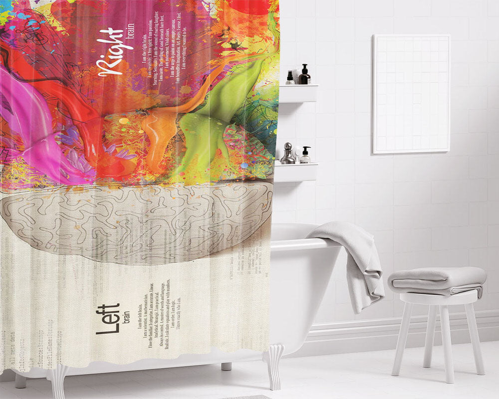 Left Right Brain Bathroom Shower Curtain Fabric Waterproof | 66 X 72 Inch