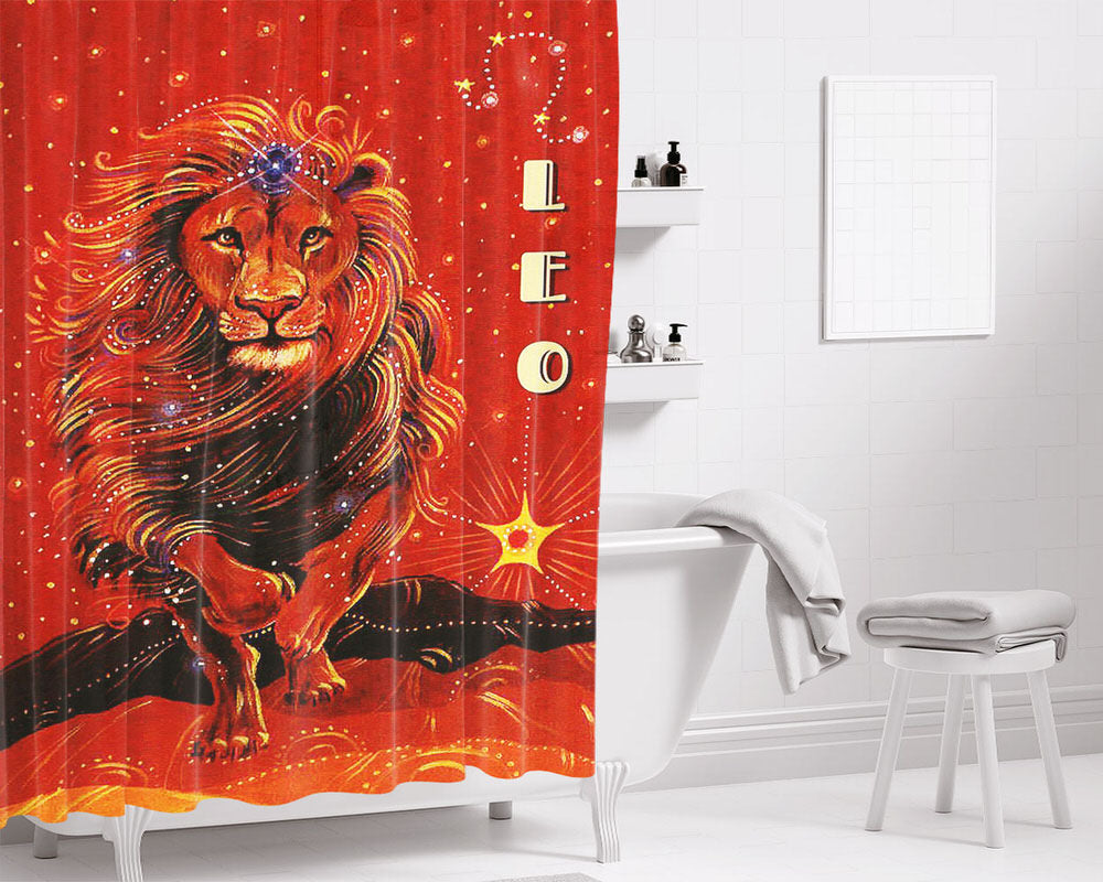 Leo Zodiac Logo Bathroom Shower Curtain Fabric Waterproof | 66 X 72 Inch