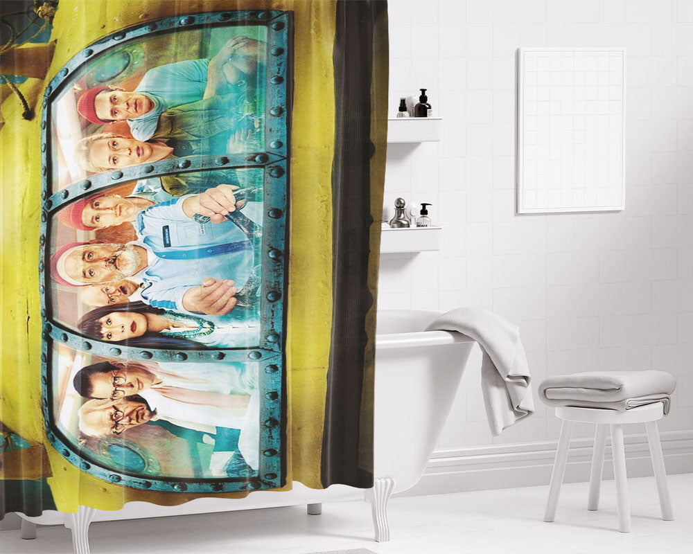 Life Aquatic Tellow Marine Bathroom Shower Curtain Fabric Waterproof | 66 X 72 Inch