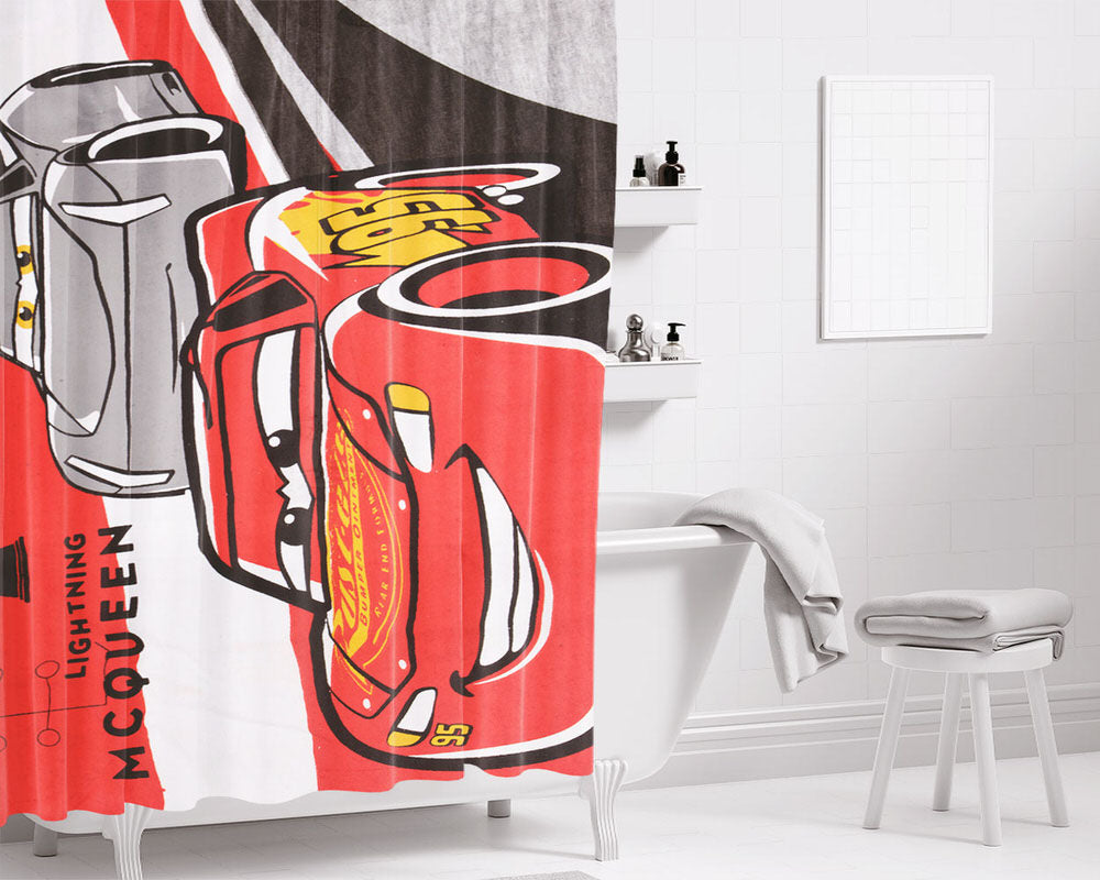 Lightning Mcqueen Bathroom Shower Curtain Fabric Waterproof | 66 X 72 Inch