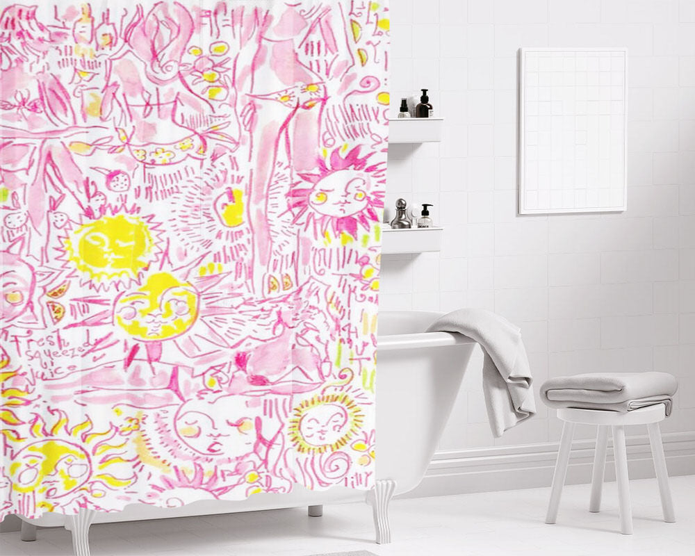 Lillypulitzer Pink Shunsine Pa Bathroom Shower Curtain Fabric Waterproof | 66 X 72 Inch