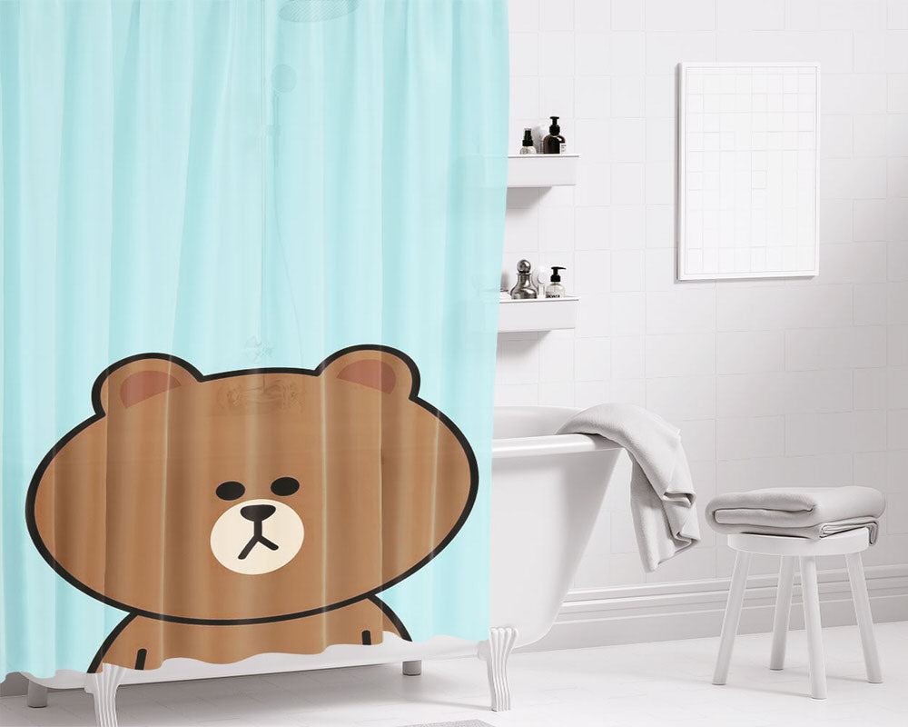 Line Brown Face Bathroom Shower Curtain Fabric Waterproof | 66 X 72 Inch