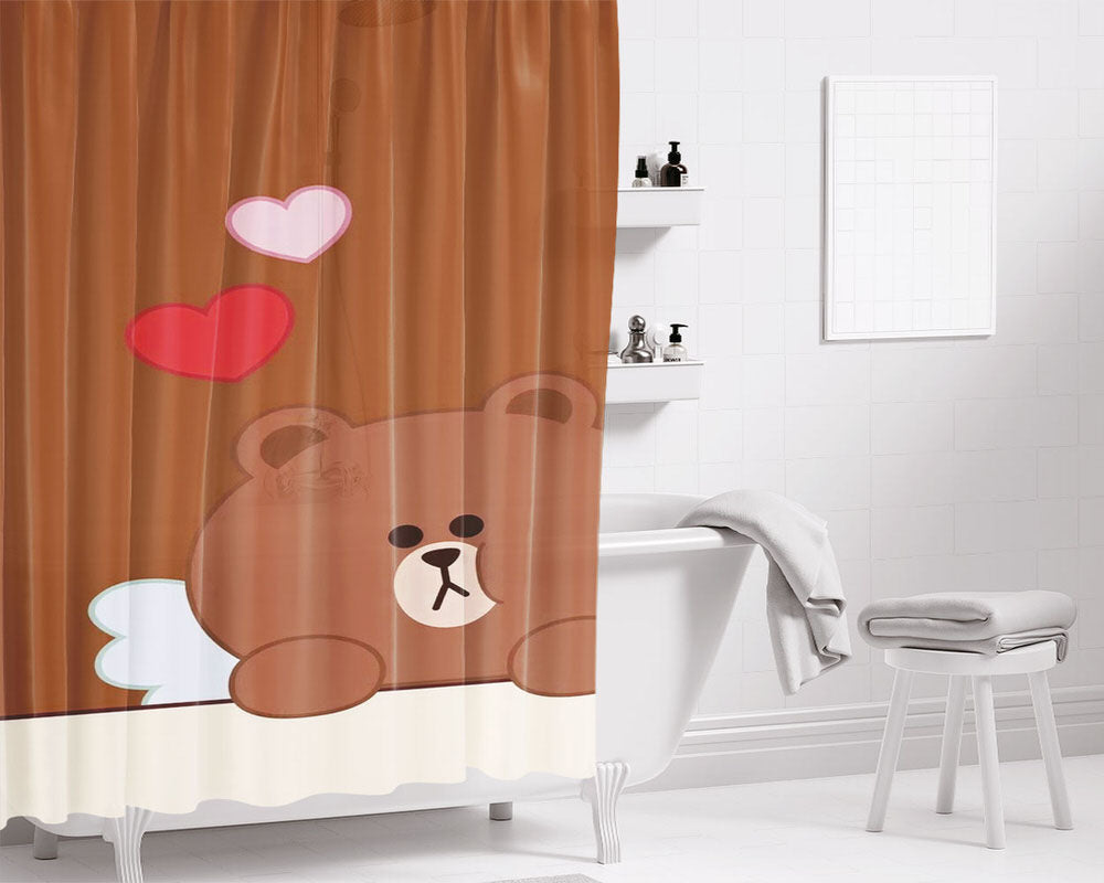 Line Cute Brown Bathroom Shower Curtain Fabric Waterproof | 66 X 72 Inch