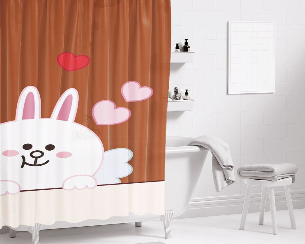 Line Cute Cony Bathroom Shower Curtain Fabric Waterproof | 66 X 72 Inch