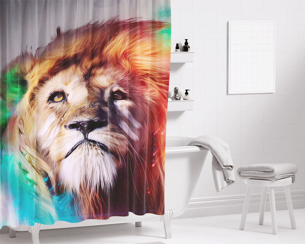 Lion Digital Art Bathroom Shower Curtain Fabric Waterproof | 66 X 72 Inch