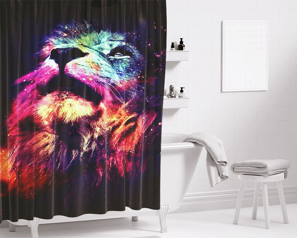 Lion Galaxy Art Bathroom Shower Curtain Fabric Waterproof | 66 X 72 Inch