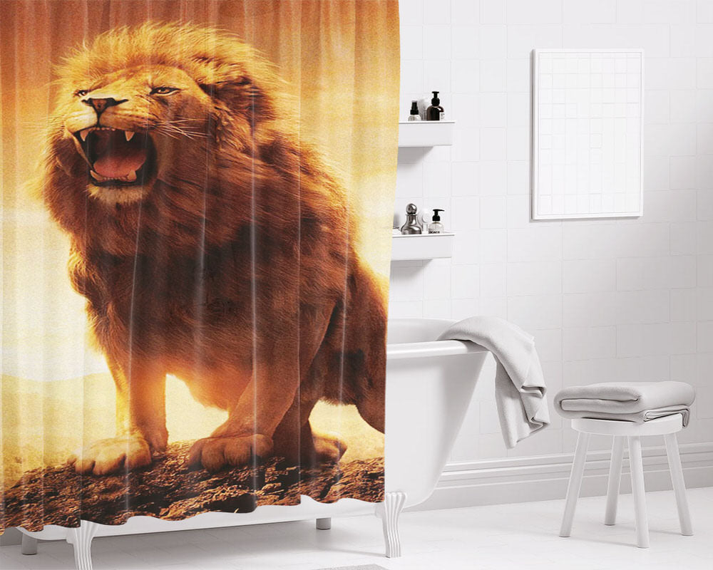 Lion Roar Wallpaper Bathroom Shower Curtain Fabric Waterproof | 66 X 72 Inch