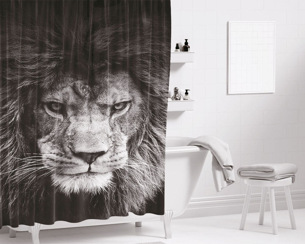 Lion Wallpaper Bathroom Shower Curtain Fabric Waterproof | 66 X 72 Inch