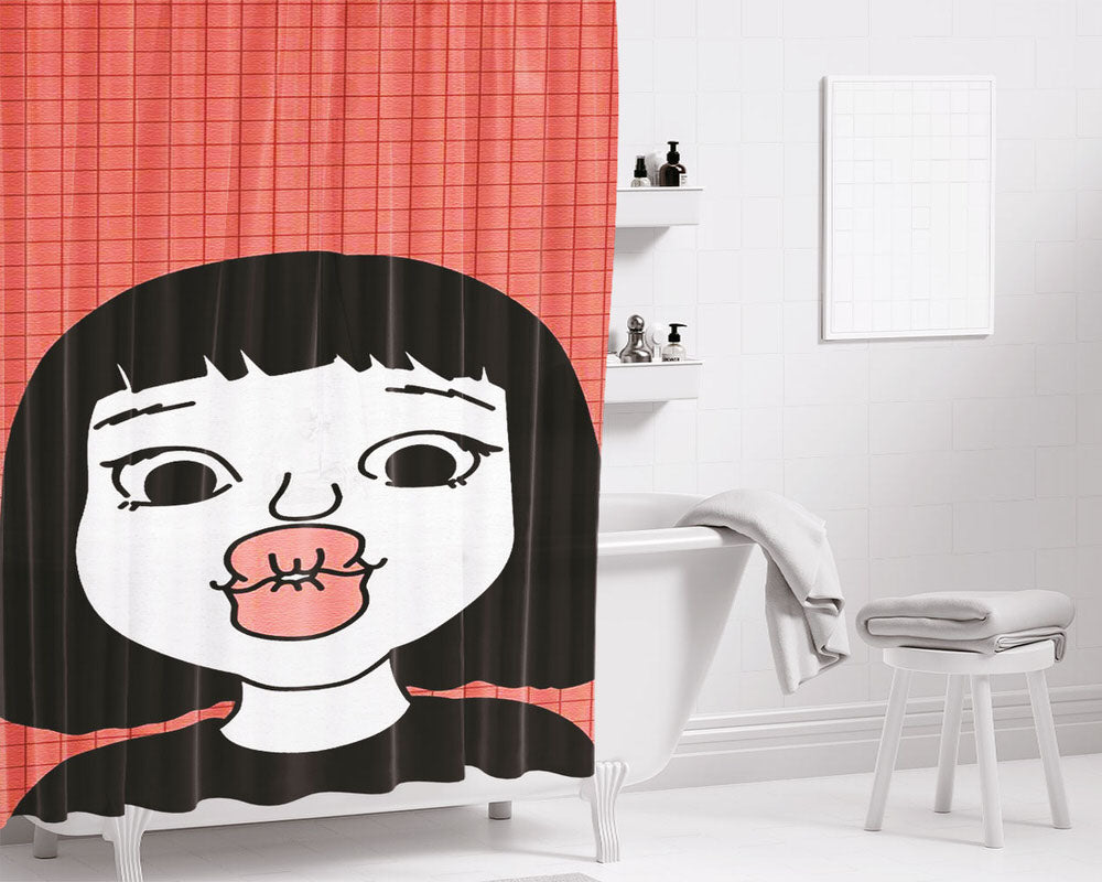 Lis Grill Square Pops Up Bathroom Shower Curtain Fabric Waterproof | 66 X 72 Inch