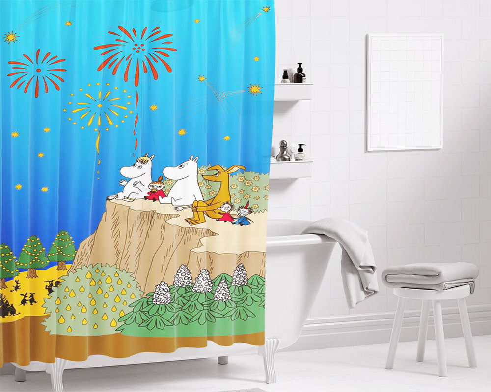Little My Moomins New Years Bathroom Shower Curtain Fabric Waterproof | 66 X 72 Inch