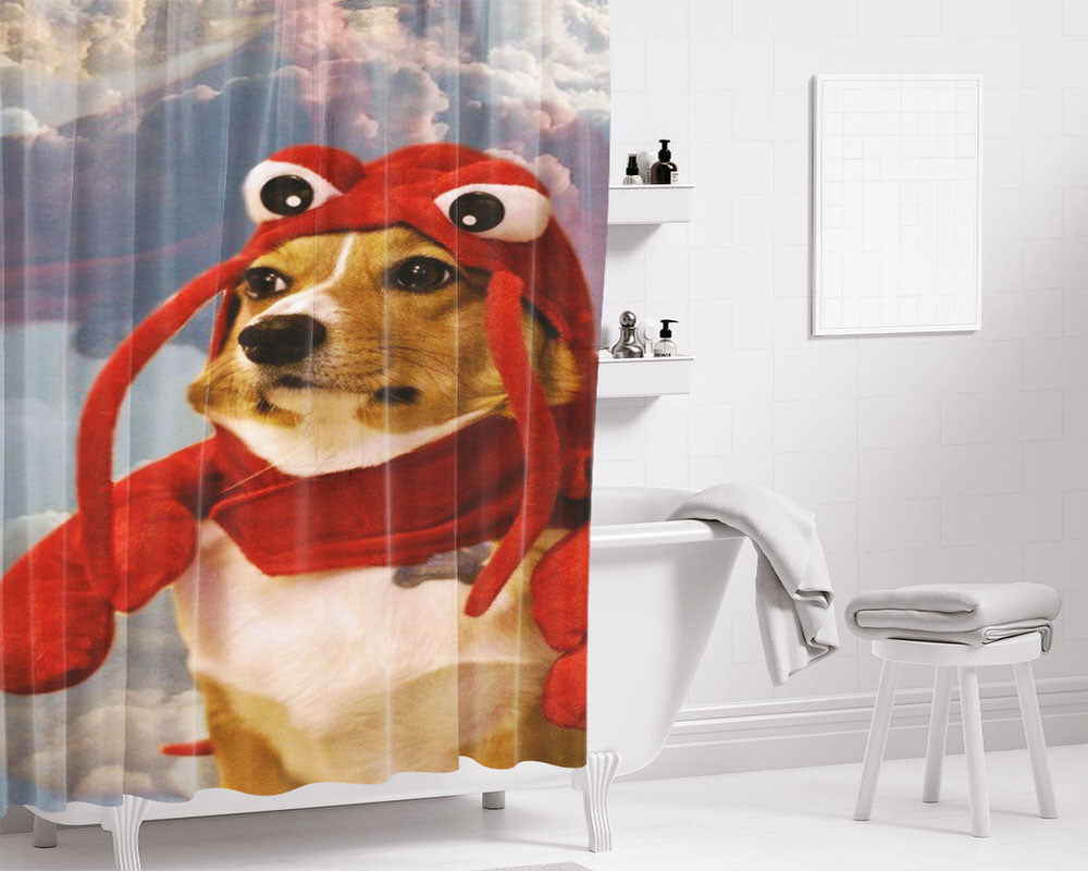 Lobster Corgi Bathroom Shower Curtain Fabric Waterproof | 66 X 72 Inch