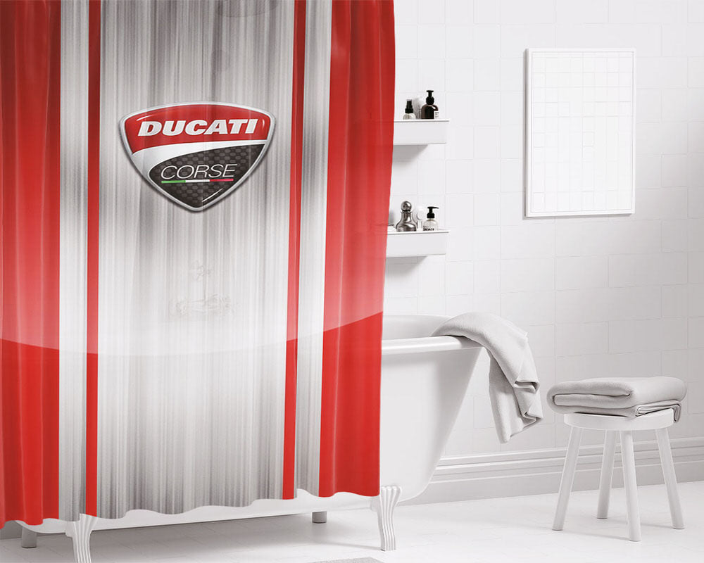 Logo Ducati Corse Bathroom Shower Curtain Fabric Waterproof | 66 X 72 Inch