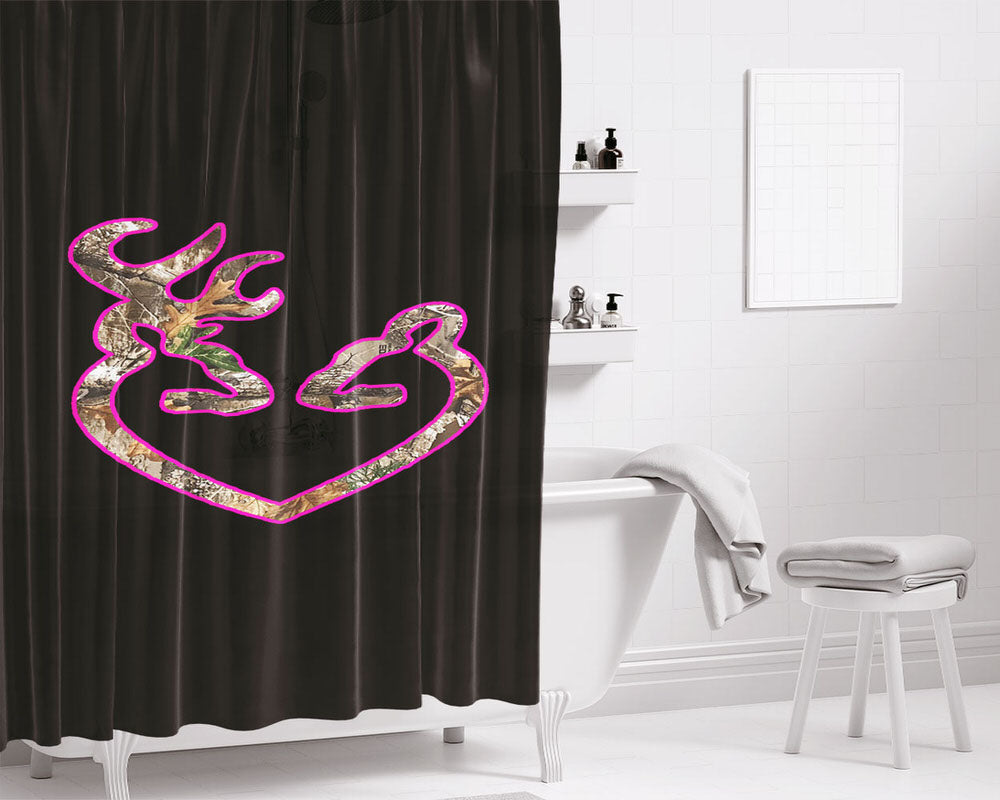 Love Browning Deer Realtree Bathroom Shower Curtain Fabric Waterproof | 66 X 72 Inch