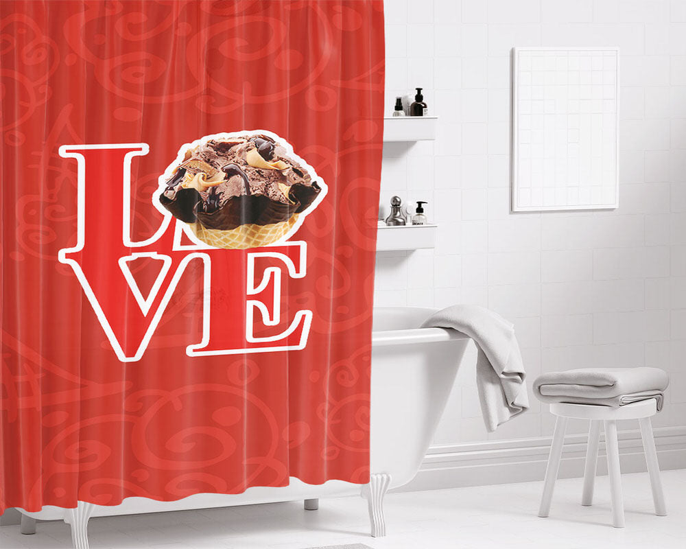 Love Cold Stone Creamery Bathroom Shower Curtain Fabric Waterproof | 66 X 72 Inch
