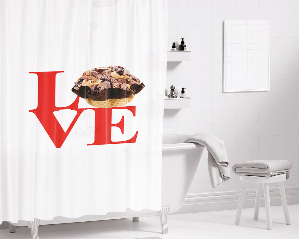 Love Cold Stone Ice Cream Bathroom Shower Curtain Fabric Waterproof | 66 X 72 Inch