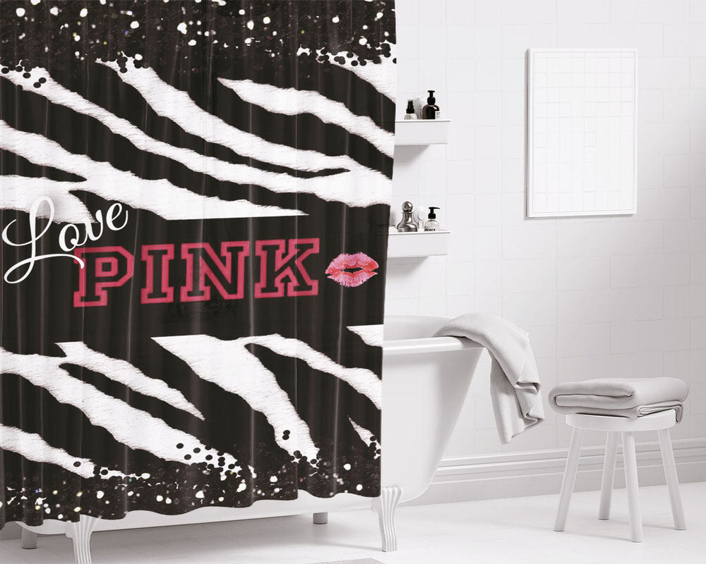 Love Pink Texture Bathroom Shower Curtain Fabric Waterproof | 66 X 72 Inch