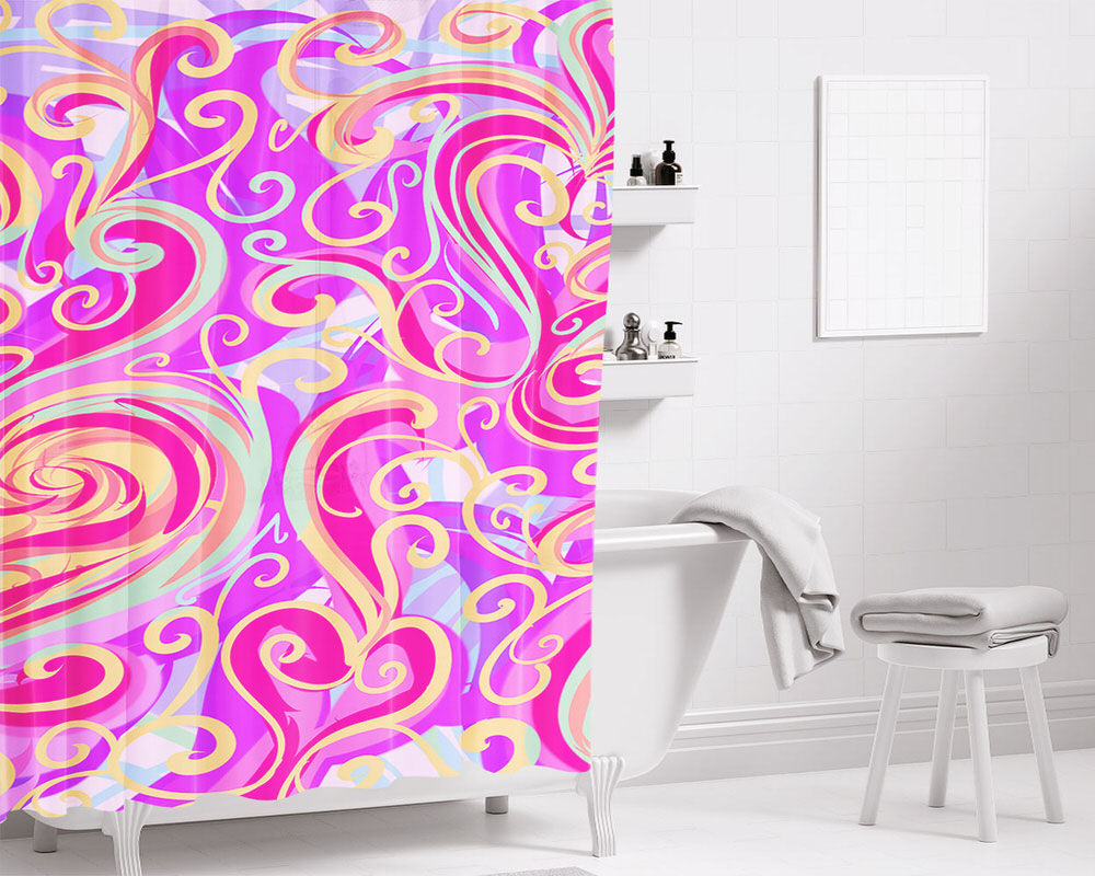Love Swirl Bathroom Shower Curtain Fabric Waterproof | 66 X 72 Inch