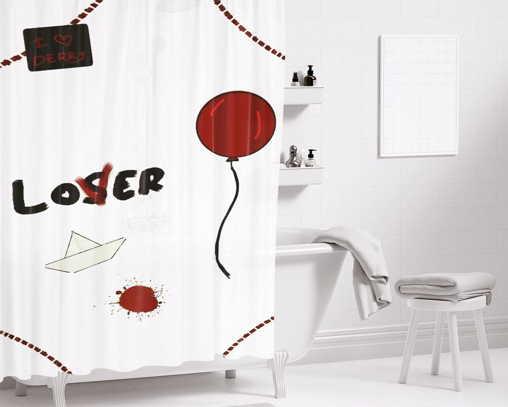 Lover Loser Red Balloon Bathroom Shower Curtain Fabric Waterproof | 66 X 72 Inch