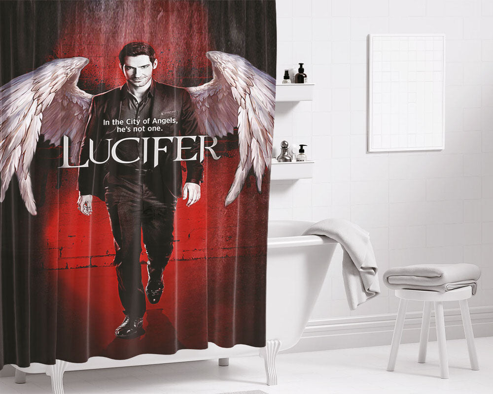Lucifer Red Poster Bathroom Shower Curtain Fabric Waterproof | 66 X 72 Inch