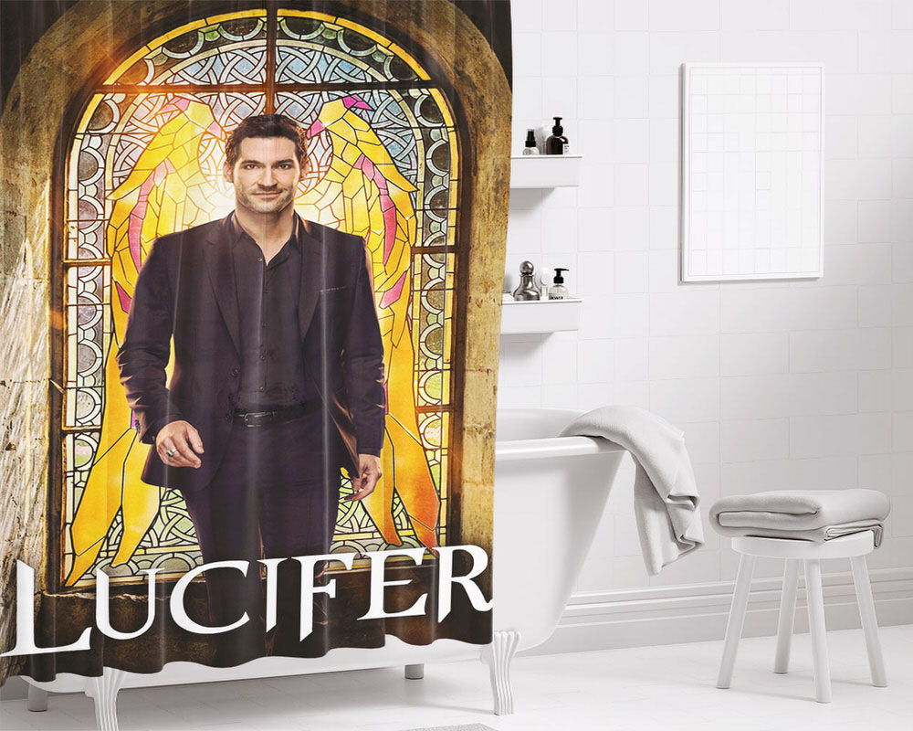 Lucifer Wings Stained Glass Poster Bathroom Shower Curtain Fabric Waterproof | 66 X 72 Inch