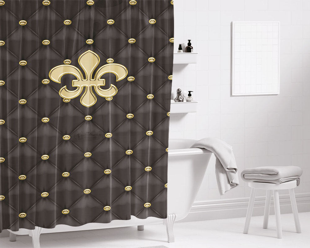 Luxury Theme With A Black Leather Bathroom Shower Curtain Fabric Waterproof | 66 X 72 Inch