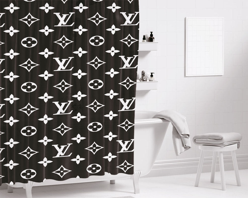 Lv Black Icon Bathroom Shower Curtain Fabric Waterproof | 66 X 72 Inch