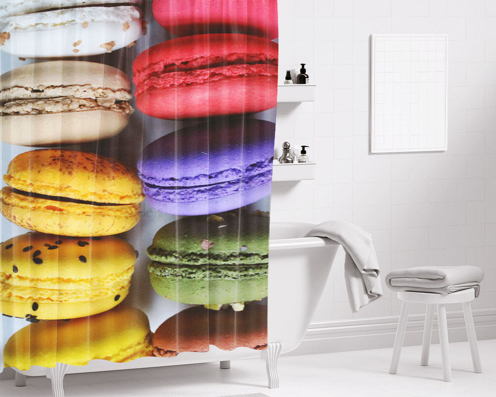 Macaron Cake Snack Bathroom Shower Curtain Fabric Waterproof | 66 X 72 Inch
