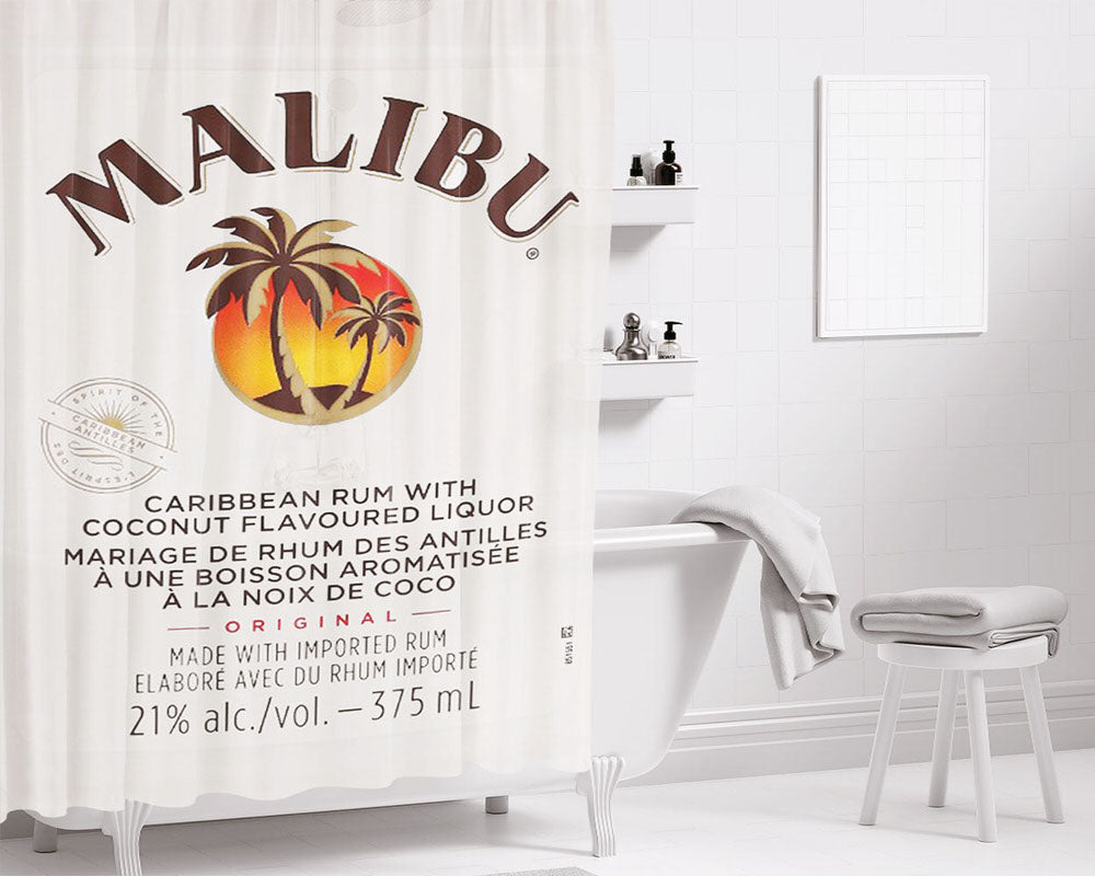 Malibu White Rum Beer Bottle Bathroom Shower Curtain Fabric Waterproof | 66 X 72 Inch