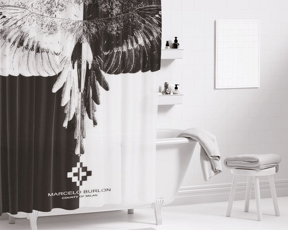 Marcelo Black White Bathroom Shower Curtain Fabric Waterproof | 66 X 72 Inch