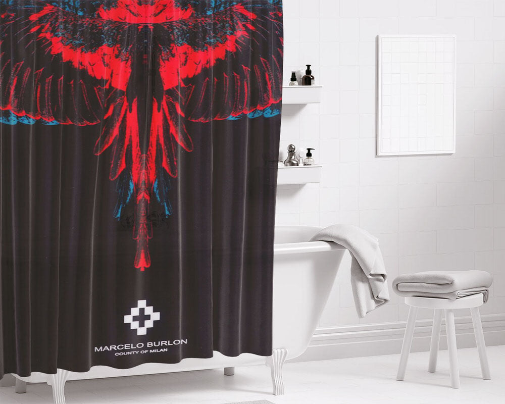 Marcelo Red Wings Bathroom Shower Curtain Fabric Waterproof | 66 X 72 Inch