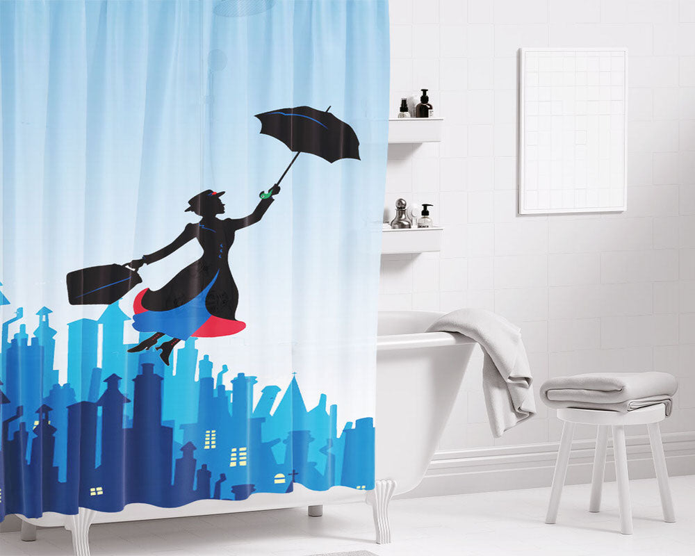 Mary Poppin Minimalist Bathroom Shower Curtain Fabric Waterproof | 66 X 72 Inch