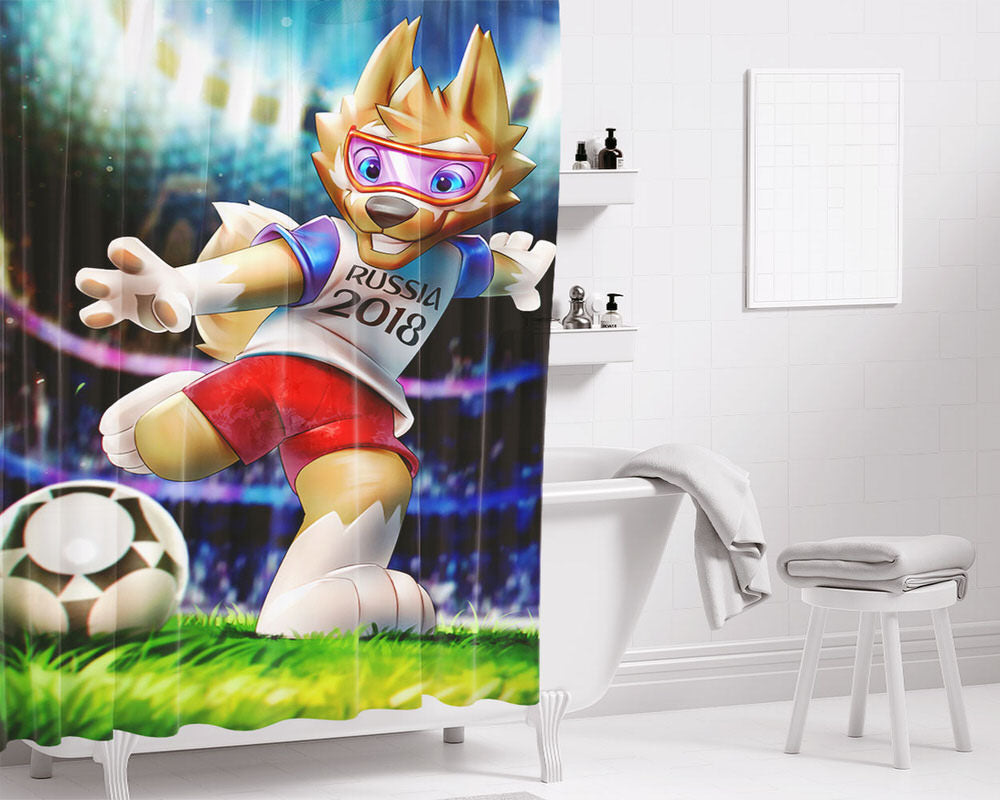 Mascota Piala Dunia 2018 Bathroom Shower Curtain Fabric Waterproof | 66 X 72 Inch