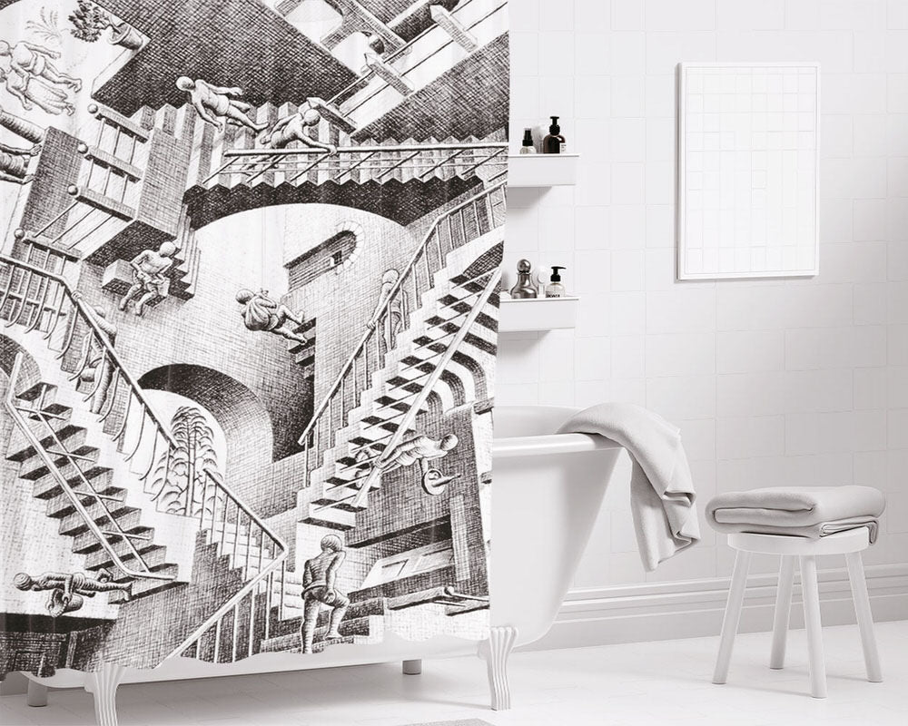 Maurits Cornelis Escher Staircases Bathroom Shower Curtain Fabric Waterproof | 66 X 72 Inch