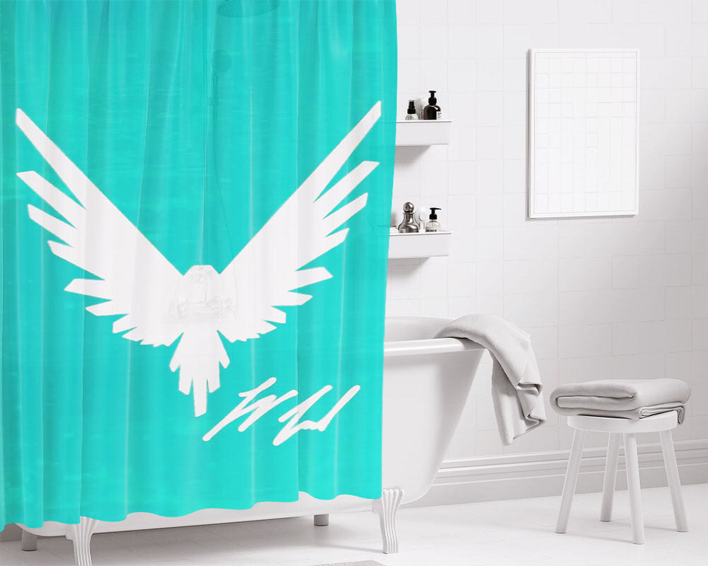 Maverick Blue Bathroom Shower Curtain Fabric Waterproof | 66 X 72 Inch