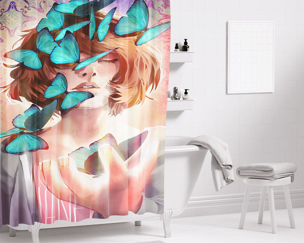 Max Butterfly Bathroom Shower Curtain Fabric Waterproof | 66 X 72 Inch