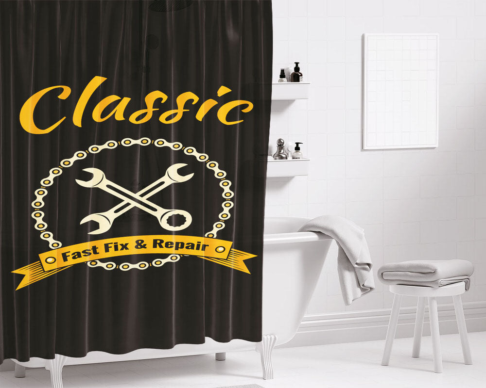 Mechanic Bathroom Shower Curtain Fabric Waterproof | 66 X 72 Inch