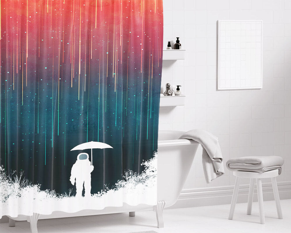 Meteoric Rainfall Bathroom Shower Curtain Fabric Waterproof | 66 X 72 Inch